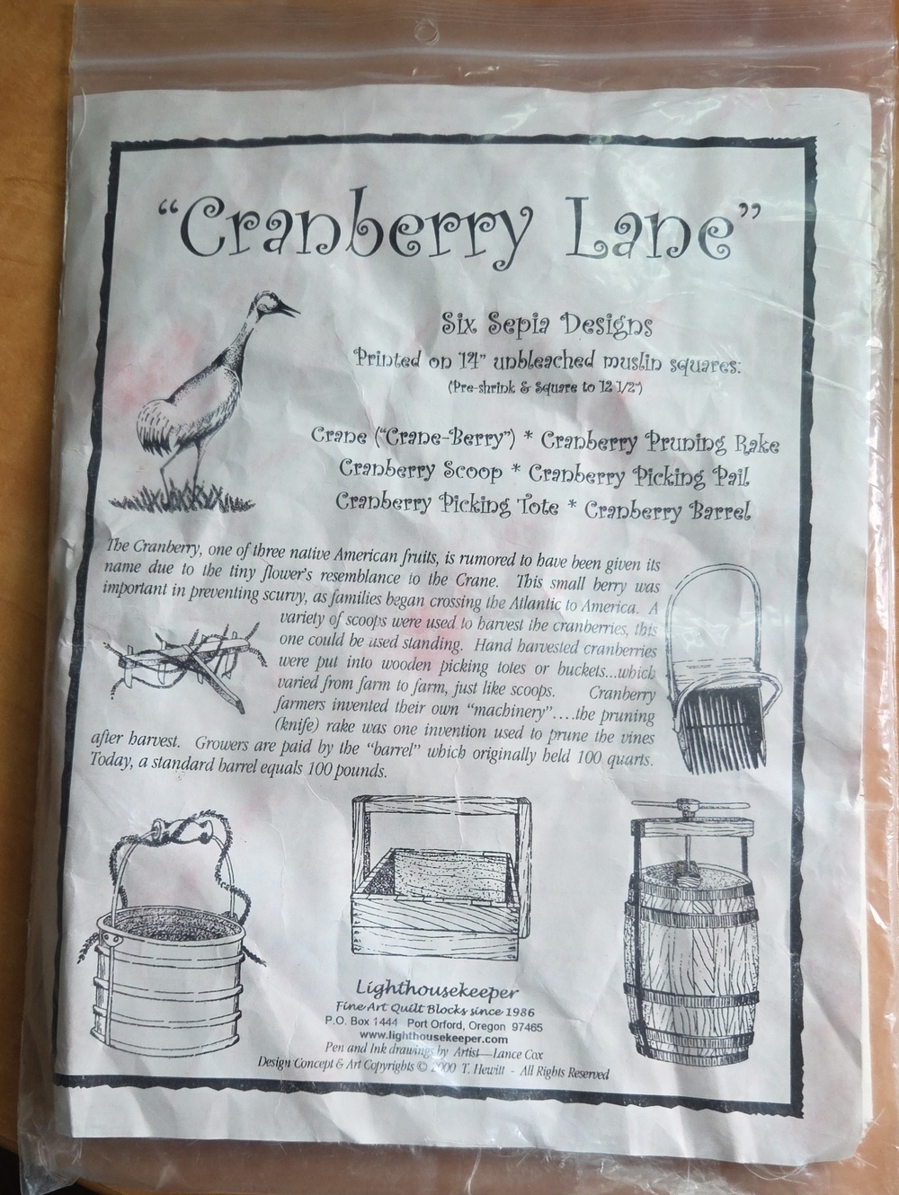 VTG Lighthousekeeper "Cranberry Lane" Sepia Embroidery Pattern Set NIP